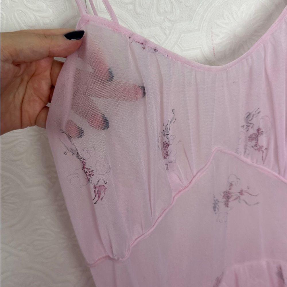 Vintage Trillium 60s 70s Pink‎ Sheer Slip Dress Floral Nylon Fairycore Lingerie - Picture 6 of 11